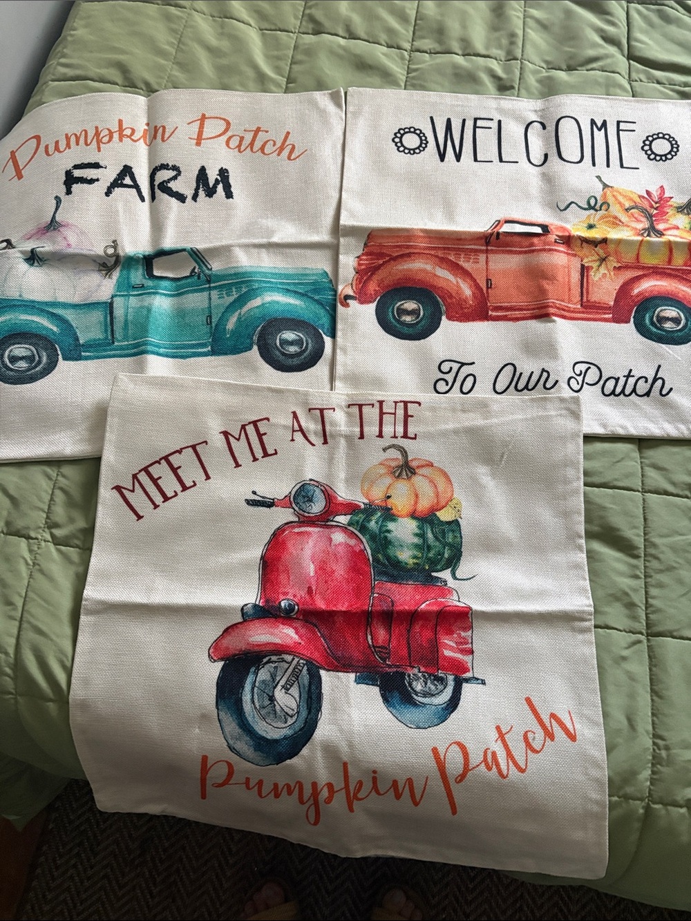 Fall Pumpkin Patch Decorative Kitchen Towels - Red Scooter & Vintage Trucks